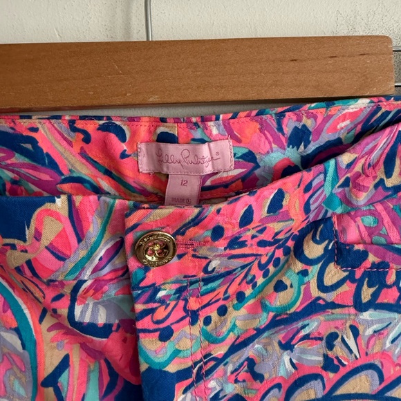 Lilly Pulitzer Paisley Print Stretch Pants Pink Navy – Size 12 - Picture 3 of 9